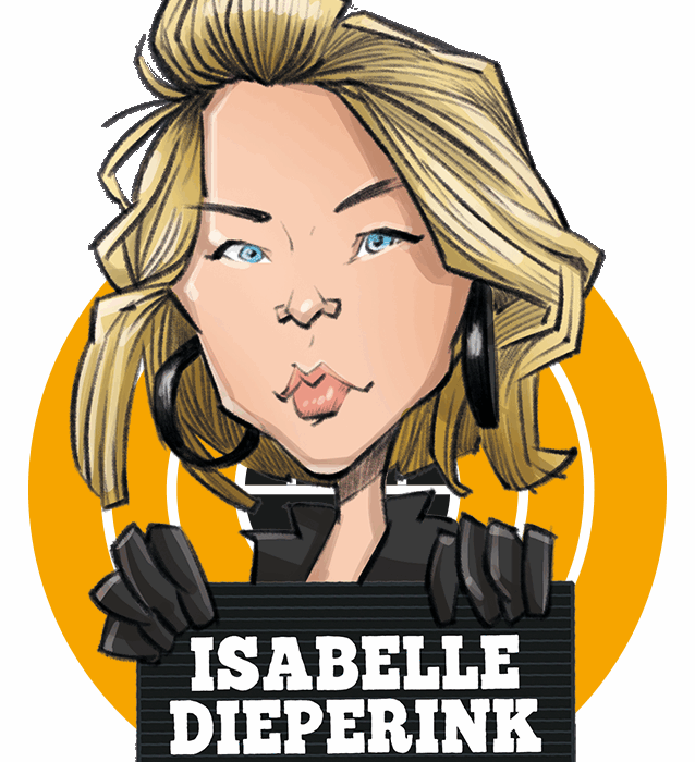 Karikatuur van comedian Isabelle Dieperink