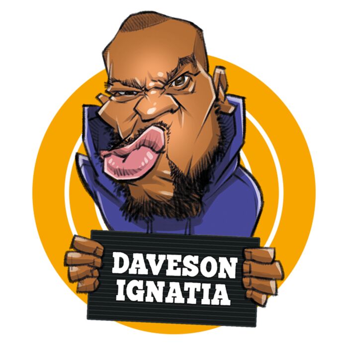 Karikatuurtekening van comedian Daveson Ignatia