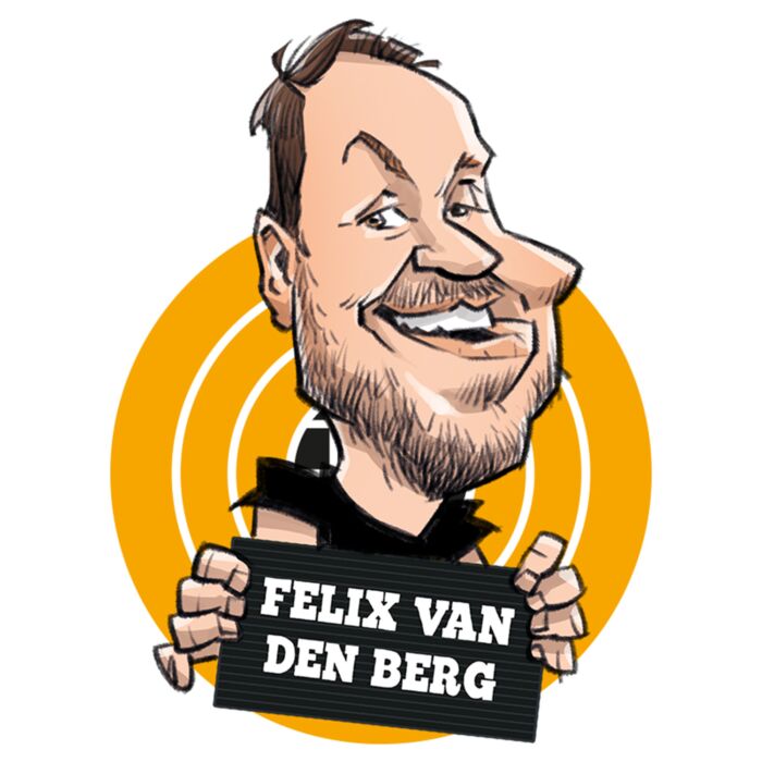 Karikatuurtekening van comedian Felix van den Berg