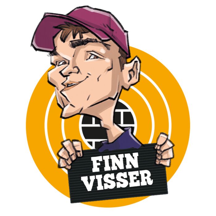 Karikatuurtekening van comedian Finn Visser