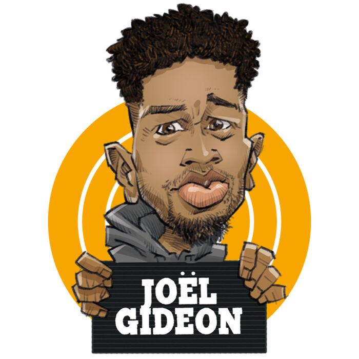 Karikatuurtekening van comedian Joël Gideon